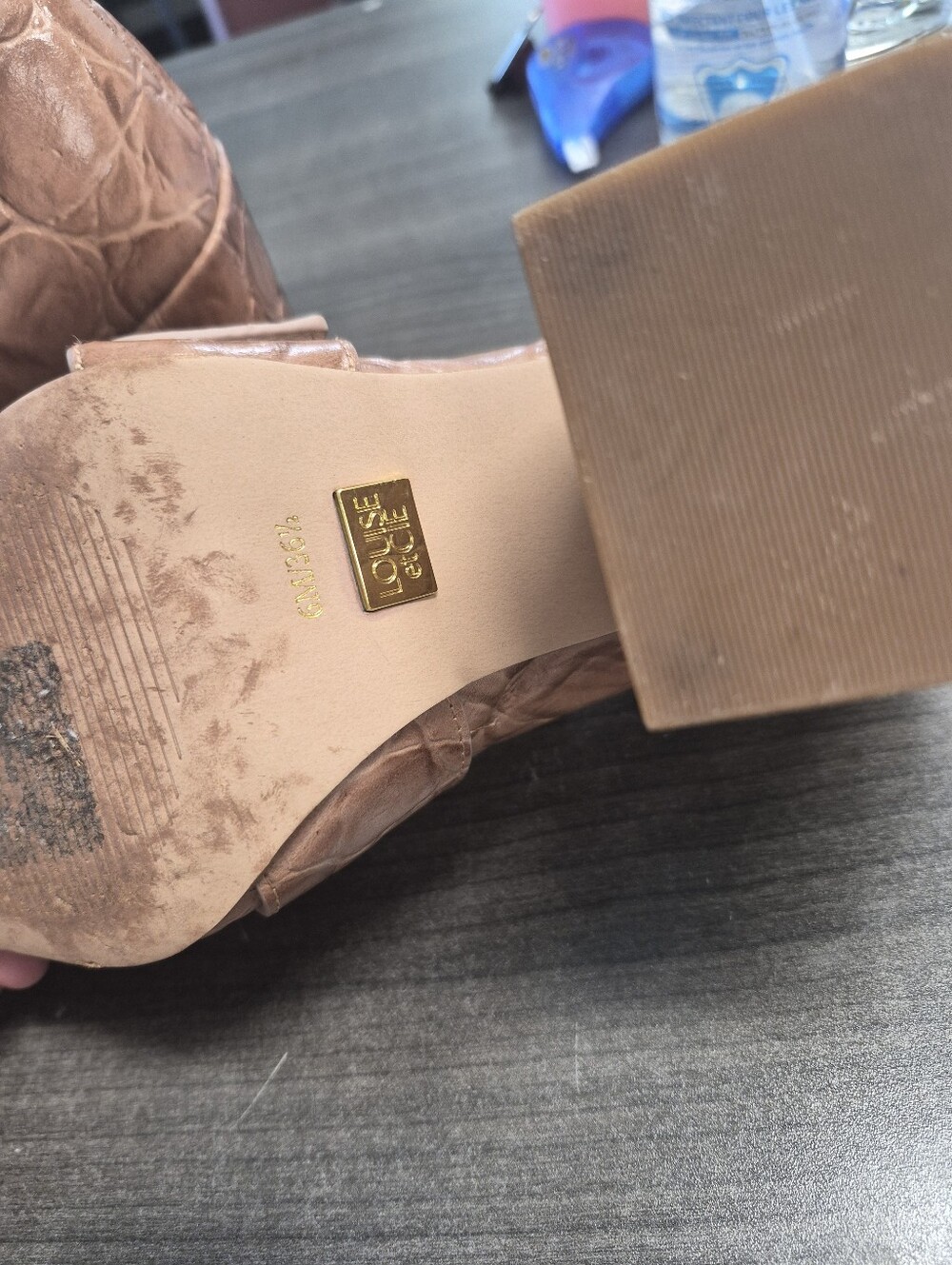 Louise Et CIE Womens Croc-Embossed Block Heel Loafers in Tan - Picture 3 of 4